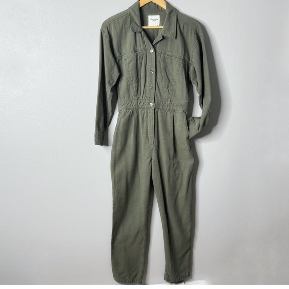 Abercrombie & Fitch Petite Utility Jumpsuit Military Green Cotton Long Sleeve - Picture 2 of 16